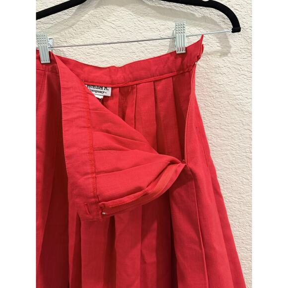 Vintage Michael K Company Red Pleated Skirt Size 8 USA Made Knee Length - Picture 4 of 6